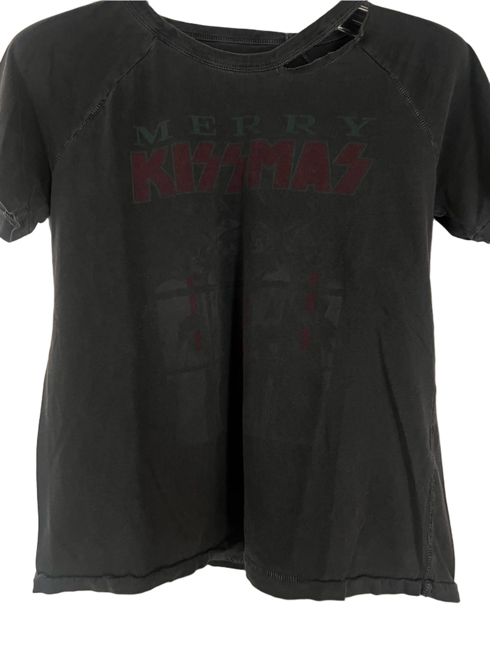 Lucky Brand Gray Distressed Merry Kissmas T-Shirt - Size Medium
